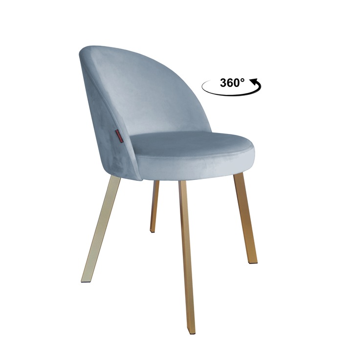 Atos Trix forgószék, szürke-kék bársony kárpitozás, arany fém talp, mérete 80x49x54cm