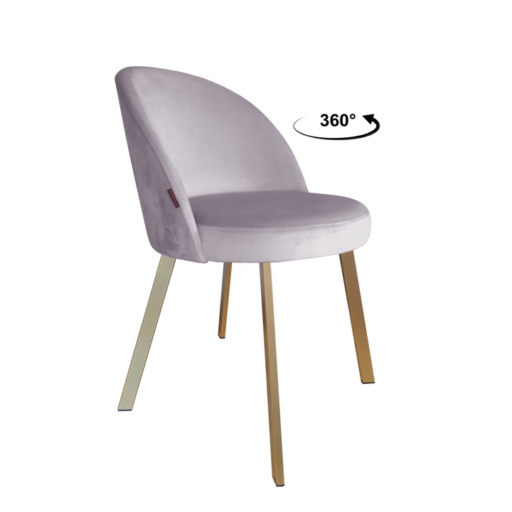 Стол, Въртящ се, Trix, Atos, тапицерия от розово кадифе, златиста метална основа, размери 80x49x54см