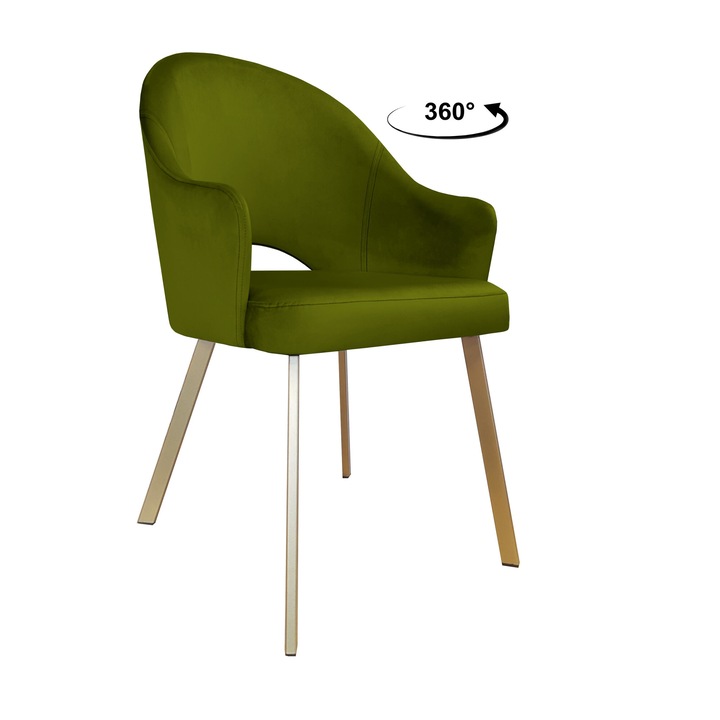 Стол, Въртящ се, Atos, модел BL75, материал кадифе, цвят маслинено зелено, размери 92x51x60 см, включен комплект за сглобяване