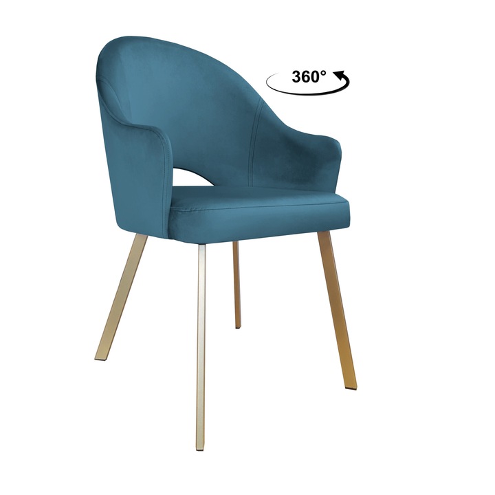 Atos MG33 forgószék, kék bársony, arany fém talp, magassága 92 cm, teherbírása 120 kg