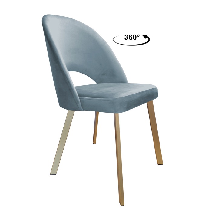 Polo forgószék, Atos, szürke-kék bársony kárpitozás, arany fém talp, méretei 93x53x64cm