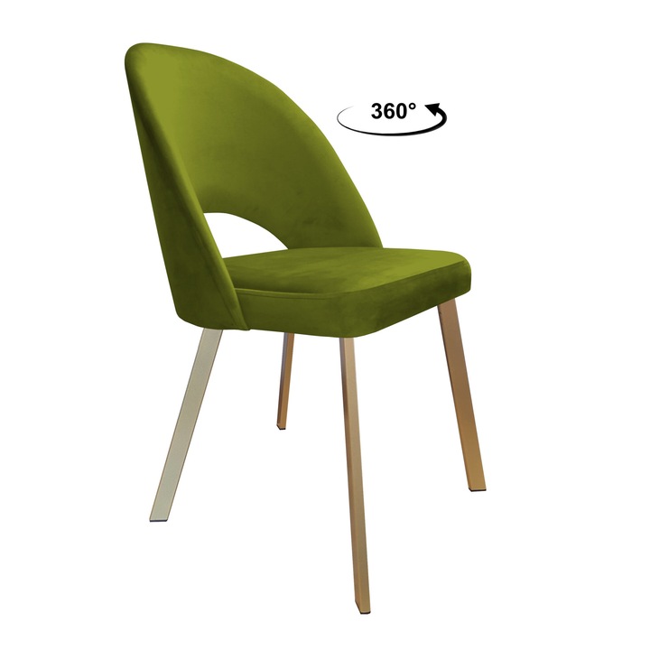 Atos, Въртящ се стол Polo, тапицерия от маслинено зелено кадифе, златиста метална основа, размери 93x53x64см