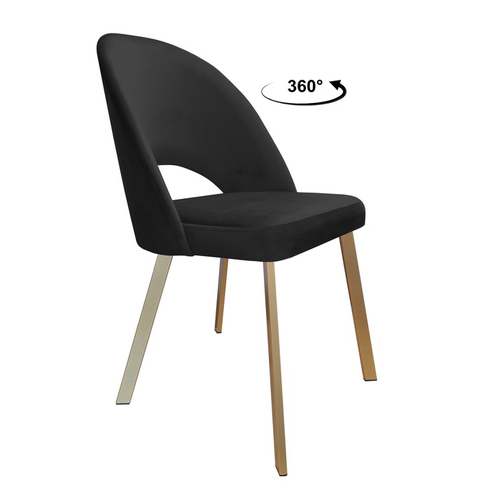 Стол, Въртящ се, Atos Polo, кадифена тапицерия, златиста метална основа, 93x53x64 см, черен