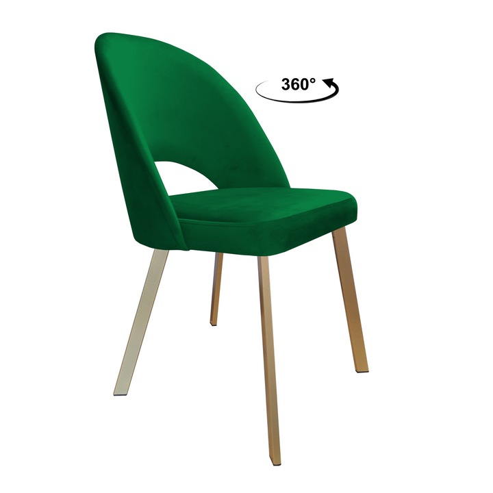 Стол, Въртящ се, Atos Polo, тапицерия от зелено кадифе, златиста метална основа, размери 93x53x64см