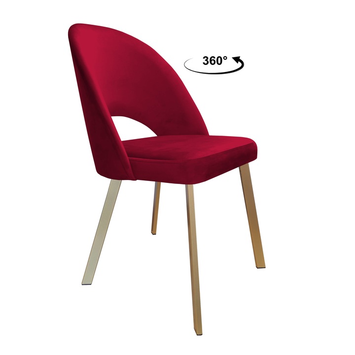 Стол, Въртящ се, Atos Polo, тапицерия от червено кадифе, златиста метална основа, размери 93x53x64см