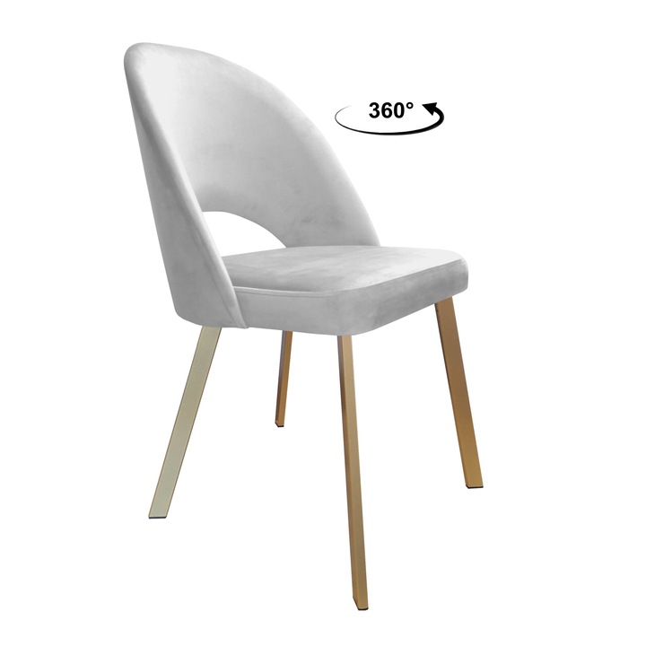 Стол Atos Polo, светлосива тапицерия от кадифе, златиста метална основа, размери 93x53x64см