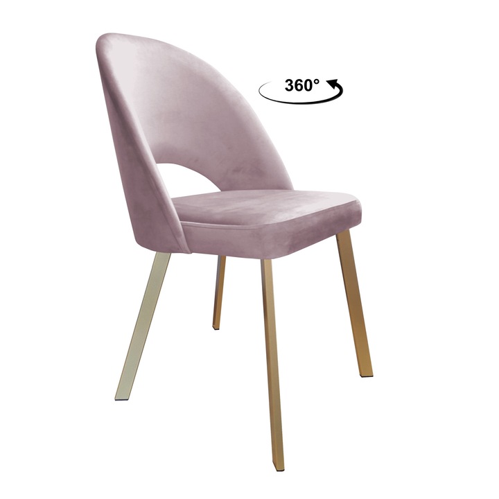 Стол Atos Polo, тапицерия от розово сиво кадифе, златиста метална основа, размери 93x53x64см