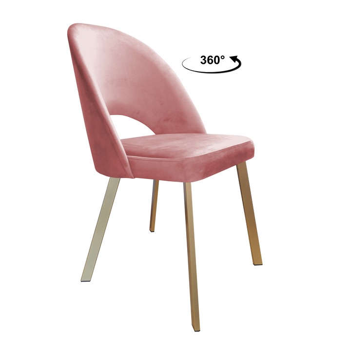 Стол Polo, Atos, кадифена тапицерия, златиста метална основа, 93x53x64 см, розов
