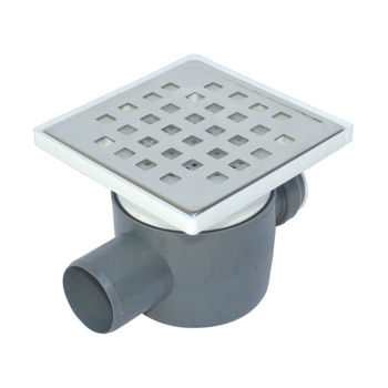 Sifon Pardoseala-H80 (1 intrare Ø40 paralel, iesire laterala Ø50, cu inaltator, gratar INOX) Sifon Pardoseala-H80 (1 intrare Ø40 paralel, iesire laterala Ø50, cu inaltator, gratar INOX)