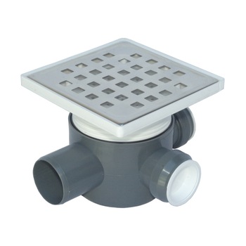 Sifon Pardoseala-H80 (2 intrari Ø40 paralel&dreapta, iesire laterala Ø50, cu inaltator, gratar INOX) Sifon Pardoseala-H80 (2 intrari Ø40 paralel&dreapta, iesire laterala Ø50, cu inaltator, gratar INOX)