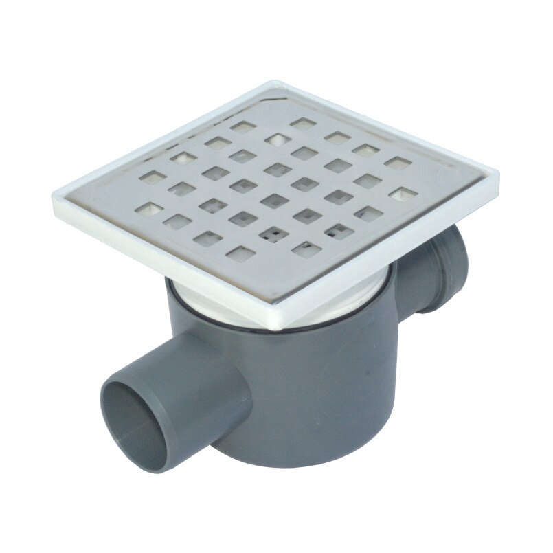 Sifon Pardoseala-H90 (1 intrareØ50 paralel, iesire laterala Ø50, cu inaltator, gratar INOX)