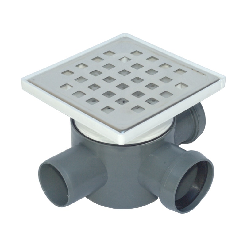 Sifon Pardoseala-H90 (2 intrari Ø50 paralel&dreapta, iesire laterala Ø50, cu inaltator, gratar INOX)