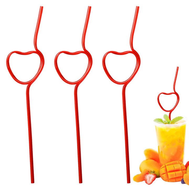 3 броя луди сламки за деца и възрастни, пластмасови многократни луди сламки за пиене за дейности в класната стая за Свети Валентин