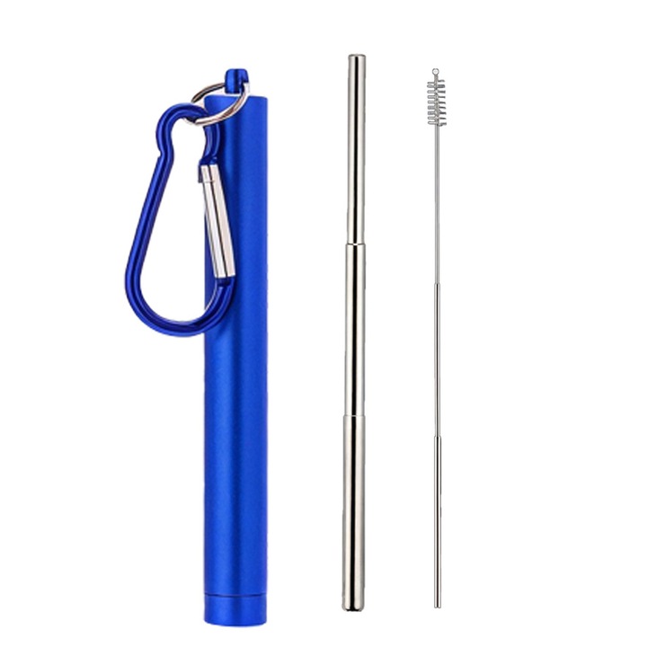 1 опаковка сгъваема, преносима, метална сламка за многократна употреба, сгъваема, телескопична сламка за пиене от неръждаема стомана за пътуване с четка за почистване