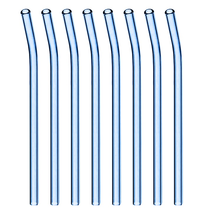 8 bucati paie reutilizabile din sticla, paie de baut ecologice de 8"x8mm pentru smoothie, milkshake, ceai, suc, paie de cocktail, mixte multicolore (8 buc indoite)
