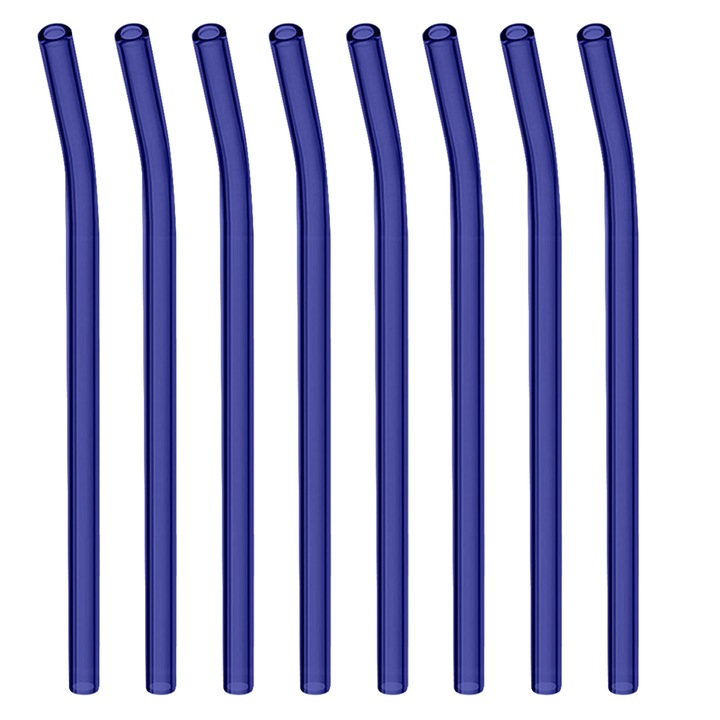 8 bucati paie reutilizabile din sticla, paie de baut ecologice de 8"x8mm pentru smoothie, milkshake, ceai, suc, paie de cocktail, mixte multicolore (8 buc indoite)