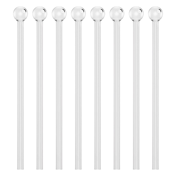 8 броя нечупливи стъклени сламки, многократни стъклени сламки, сламки за пиене за бар за коктейли, смутита, кафе, сок (цветни)