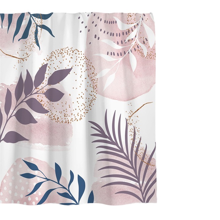 Perdea de dus Bizaical, geometric, multicolor, impermeabil, 12 carlige din plastic