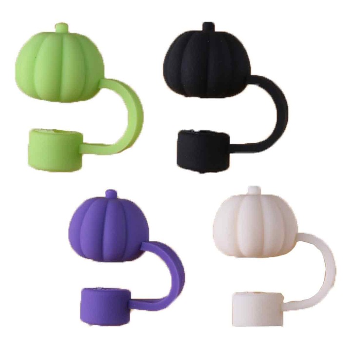 4 броя капачки за сламки с есенни тикви, силиконова капачка за многократна употреба за сламки за Деня на благодарността, 10 мм/0,4 инча предпазител за капачка за сламки за чаши от 30/40 oz