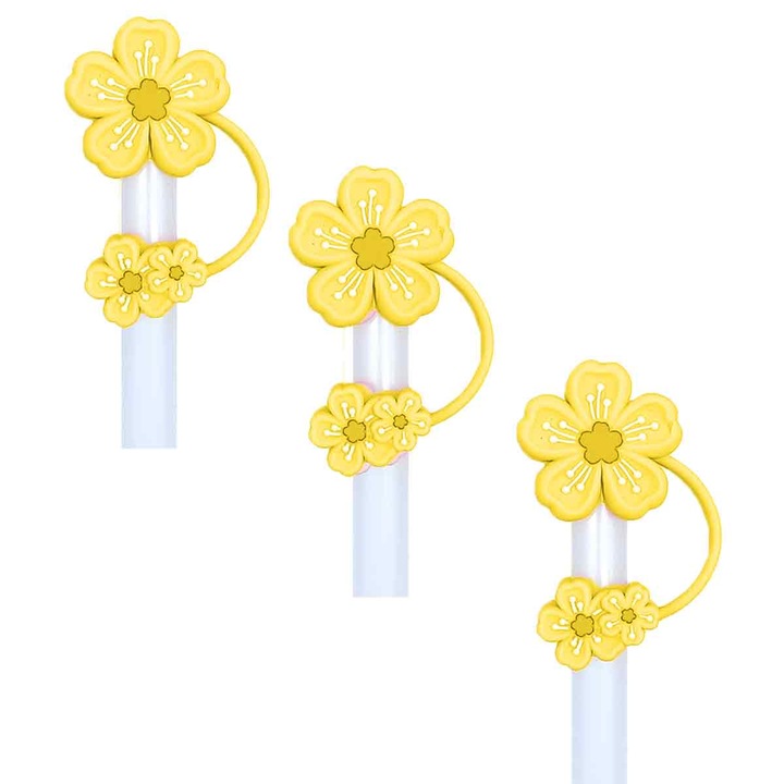 Калъф за сламка за чаша - Капачка за сламка с цветя 10 мм Аксесоари за чаши за сламки 30 40 унции Капак за сламка с 3D черешов цвят 3 бр.