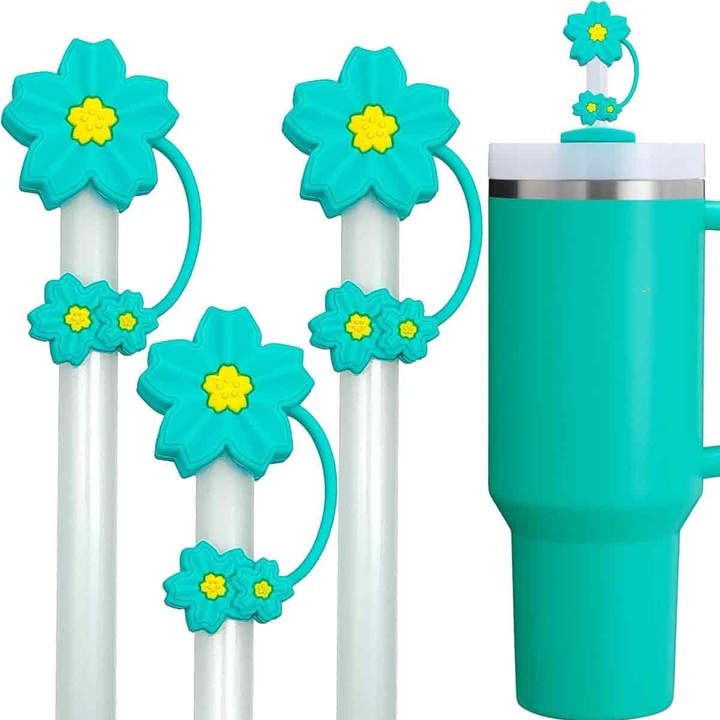 Капак със сламка за чаша - Капак със сламка с цветя 10 мм Аксесоари със сламка за чаши от 30 40 унции Капак със сламка с 3D черешов цвят 3 бр.