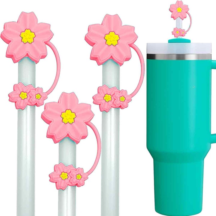 Капак със сламка за чаша - Капак със сламка с цветя 10 мм Аксесоари за сламки за чаши от 30 40 унции Капак със сламка с 3D черешови цветчета 3 бр.