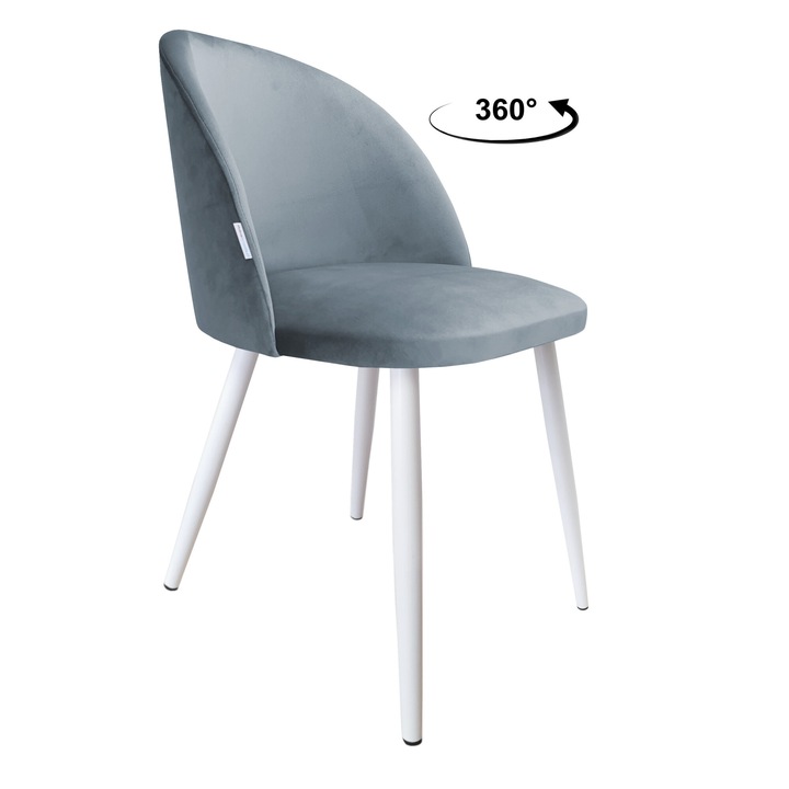 Atos Colin forgószék, szürke-kék bársony kárpitozás, fehér alap, 80x57x54cm