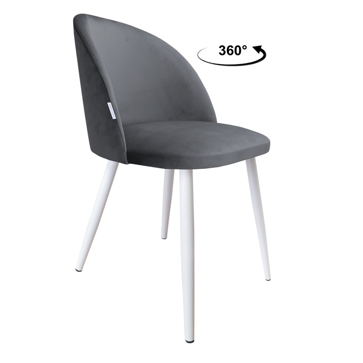 Atos, Въртящ се стол Colin, тапицерия от сиво кадифе, бяла основа, 80x57x49 см