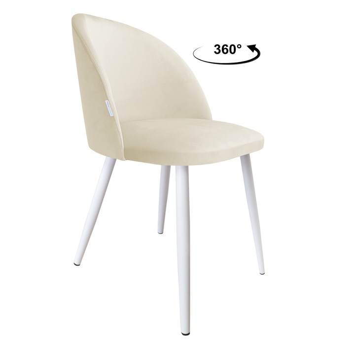 Стол Atos Colin, тапицерия от кремаво кадифе, бяла основа, 80x57x49 см