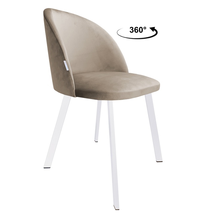 Стол Atos Colin, тапицерия от бежово сиво кадифе, бяла метална основа, размери 80x57x49см