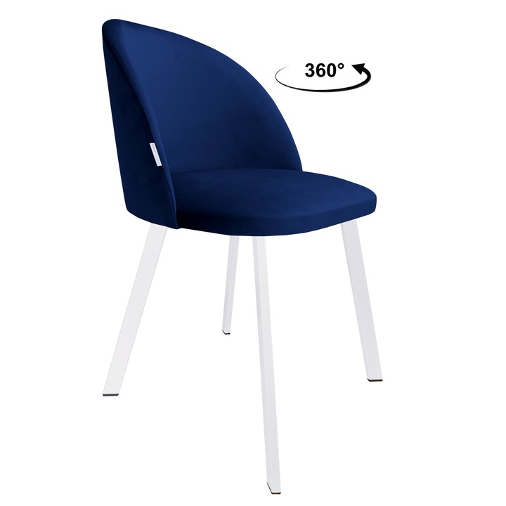 Стол Atos Colin, тапицерия от кадифе, бял/тъмносин, 80x57см