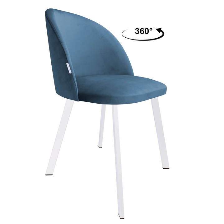 Atos Colin irodai szék, kék bársony kárpitozás, fehér fém talp, magassága 80cm