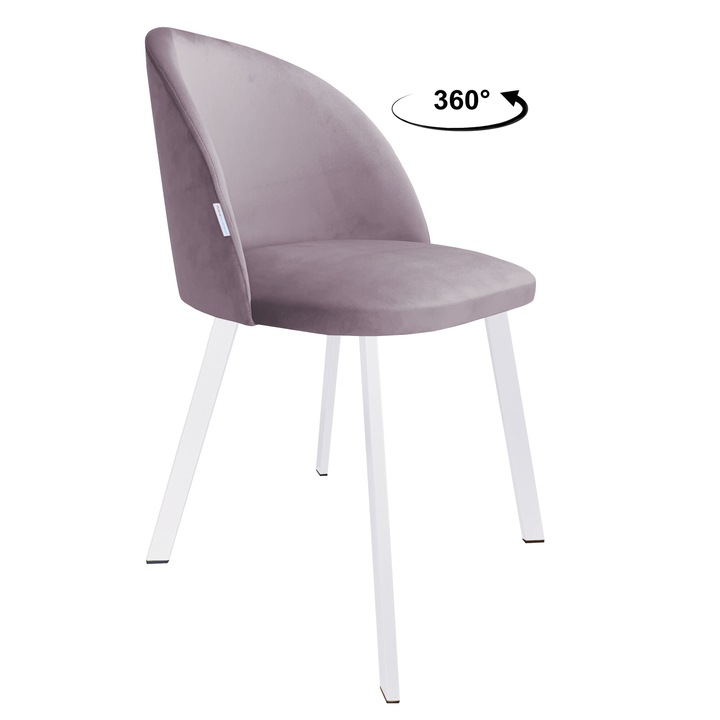 Стол, Въртящ се, Atos Colin, тапицерия от розово сиво кадифе, бяла метална основа, размери 80x57x49см