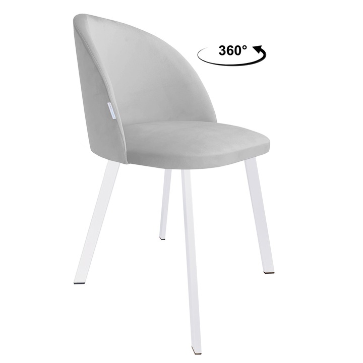 Стол Atos Colin, тапицерия светло сиво кадифе, бяла метална основа, височина 80см