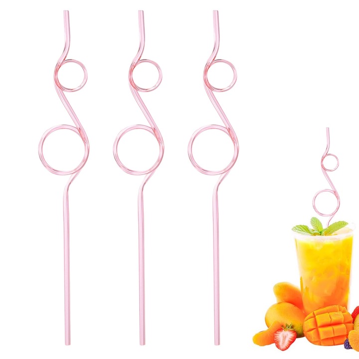 3 броя глупави сламки за деца и възрастни, пластмасови сламки за многократна употреба, луди вълнообразни сламки за пиене за дейности в класната стая за Свети Валентин