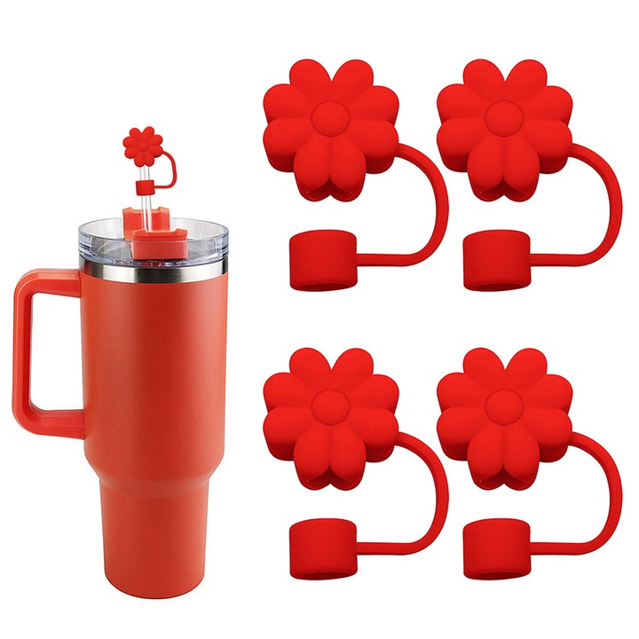 Капачки за сламки с цветя за чаши Stanley от 30 и 40 oz, с аксесоари за дръжки 4 броя силиконови накрайници за сламки, многократно използваеми защитни накрайници за сламки Stanley от 10 мм 0,4 инча