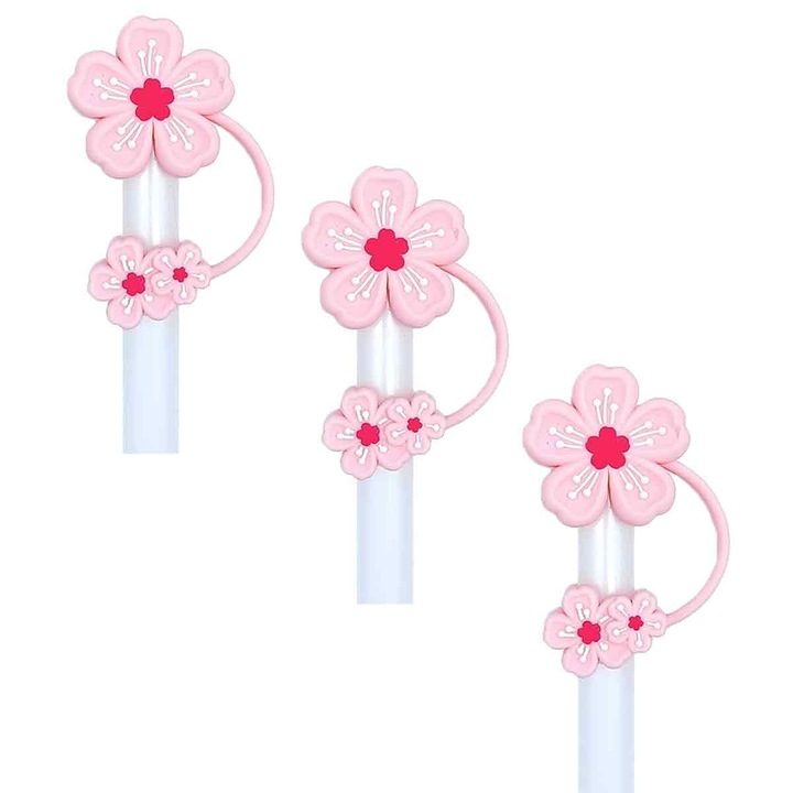 Капак за сламка за чаша - Капак за сламка с цветя 10 мм Аксесоари за сламка за чаши 30 40 унции 3D Капак за сламка с черешов цвят 3 бр.