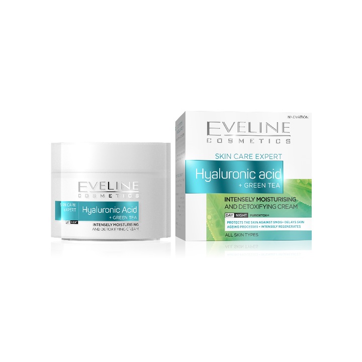 Eveline SKIN CARE EXPERT HIALURONSAV + ZÖLD TEA Hidratáló és Detoxikáló krém 50ml