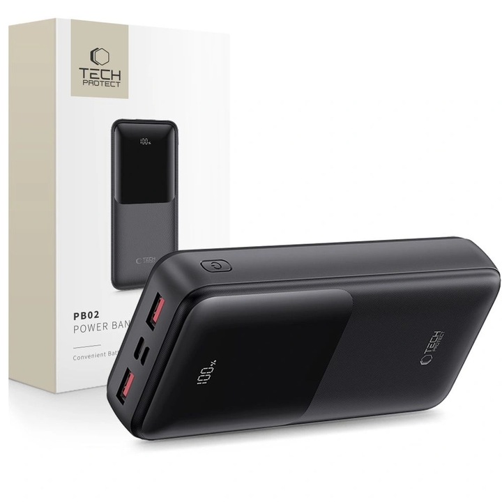 TECH-PROTECT PB02 Hordozható töltő 20000MAH 22.5W fekete