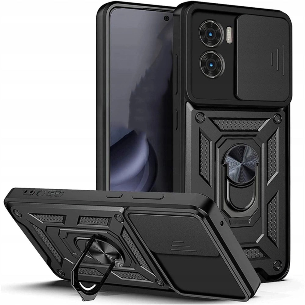 Husa telefon Tech-Protect CamShield Pro, negru mat, cu slider, ring rotativ 360°, TPU/policarbonat
