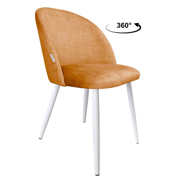 Стол Atos, бяла основа, материал кадифе, цвят кехлибар, размери 80x57см