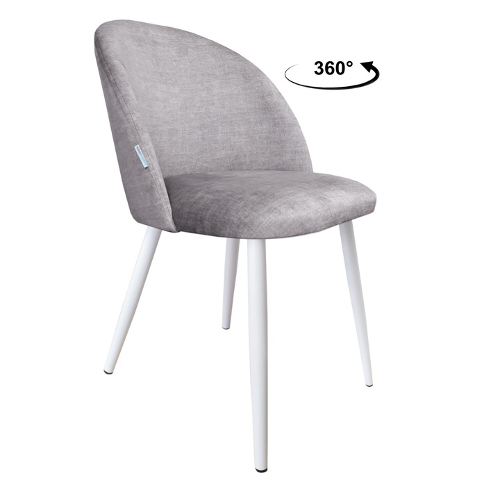 Стол Atos, модел Colin, тапицерия светло сиво кадифе, бяла основа, размери 80x57x49см