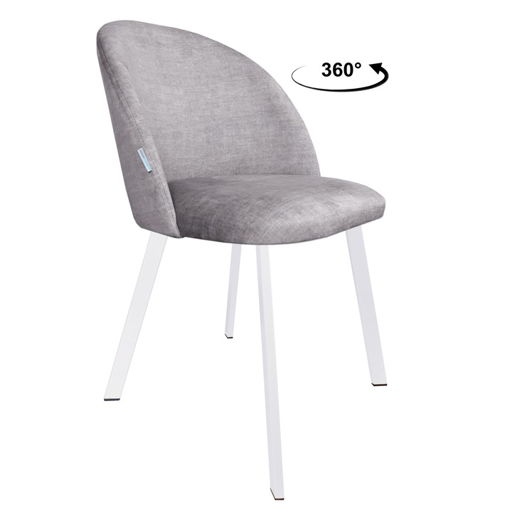 Стол Atos, модел Colin, светлосива тапицерия от кадифе, бяла метална основа, височина 80см