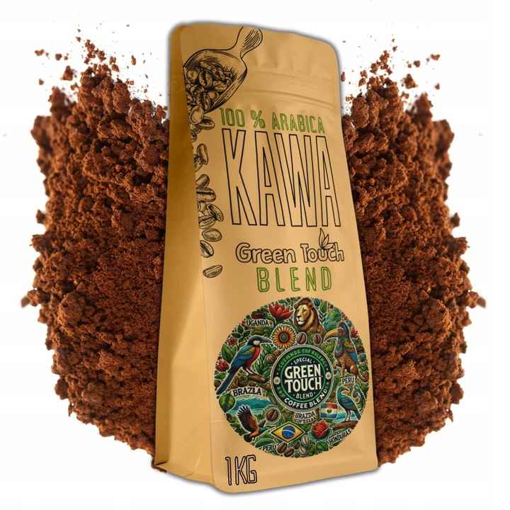 Őrölt kávé 100% Arabica, Green Touch, keverék, 1kg, Brazil, Peru, Uganda, Honduras, közepes pörkölésű