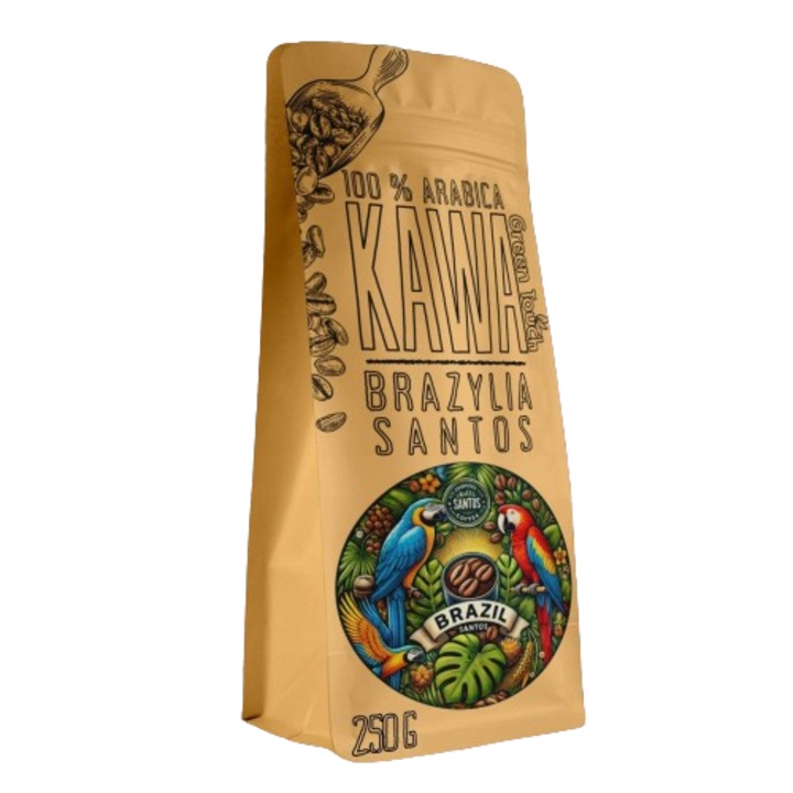 Brazil kávébabok, 100% Arabica, 250g, Green Touch, világos pörkölésű, csokoládés és citrusos jegyekkel