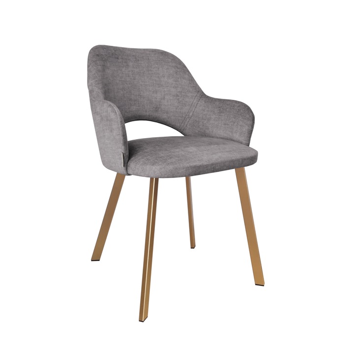 Стол Milano, Atos, тапицерия от тъмно сив велур, златиста метална конструкция, размери 76x57x50см