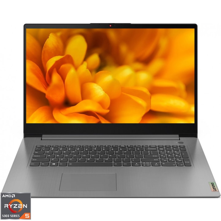 Laptop Lenovo IdeaPad 3, 17.3" HD+, AMD Ryzen™ 5 5500U pana la 4 GHz, 8 GB RAM DDR4 3200, 512 GB SSD, AMD Radeon Graphics, Free Dos, Arctic Grey 512 GB
