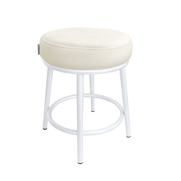 Табуретка Atos Ben, металик, бяла, тапицерия от кадифе, 45,5x35,5x35,5 см