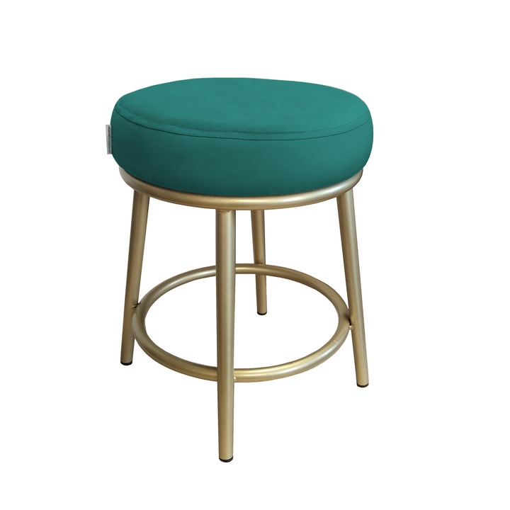 Табуретка Atos Ben, златист металик, тапицерия от тюркоазено кадифе, 45,5x35,5x35,5 см