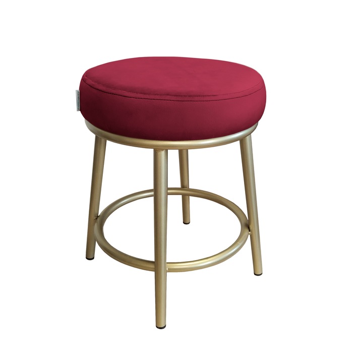 Табуретка Atos, Бен, златен металик, тапицерия от червено кадифе, 45,5x35,5x35,5 см
